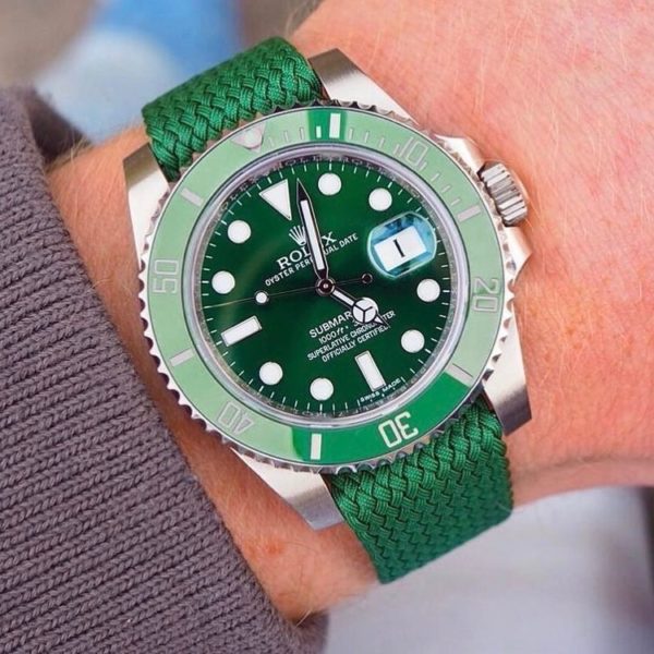 green perlon watch strap with Rolex submariner