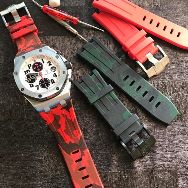 Red and green camouflage audemars piguet rubber watch straps