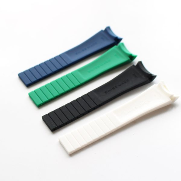 Black, blue, green and white Rubber strap 20 mm for Rolex