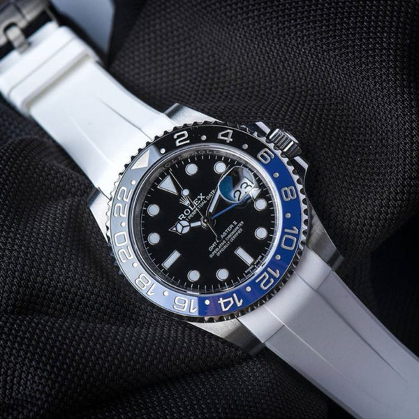White 20 mm rubber strap with Rolex watch GMT Master
