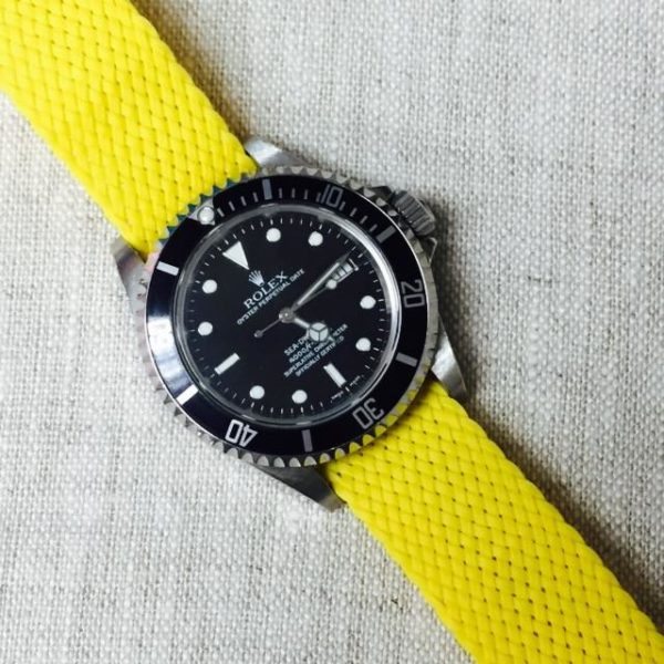 yellow perlon watch strap with Rolex Sea Dweller